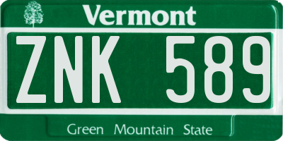 VT license plate ZNK589