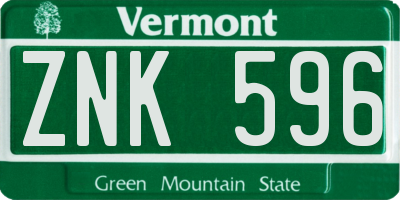 VT license plate ZNK596