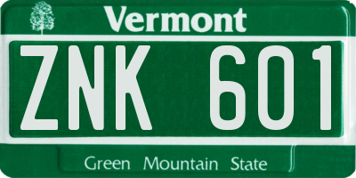 VT license plate ZNK601