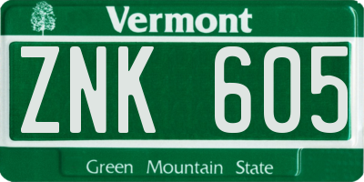 VT license plate ZNK605