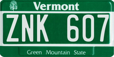 VT license plate ZNK607