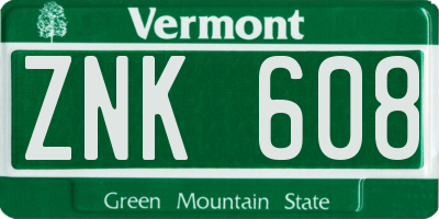 VT license plate ZNK608