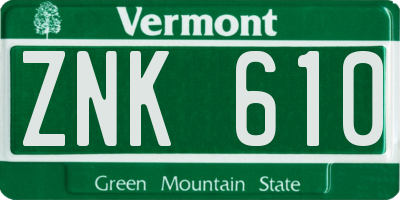 VT license plate ZNK610