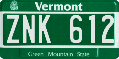 VT license plate ZNK612