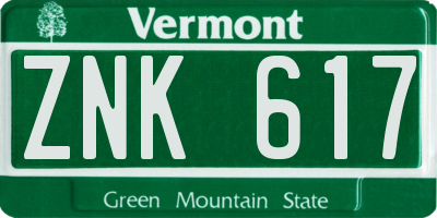 VT license plate ZNK617