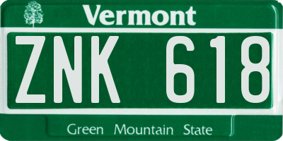 VT license plate ZNK618