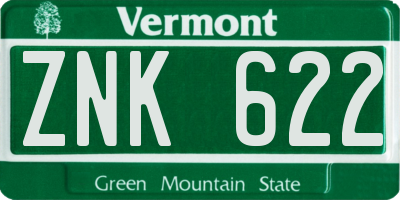 VT license plate ZNK622