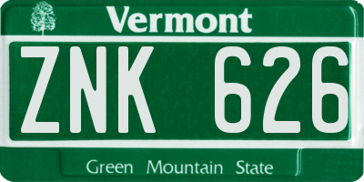 VT license plate ZNK626