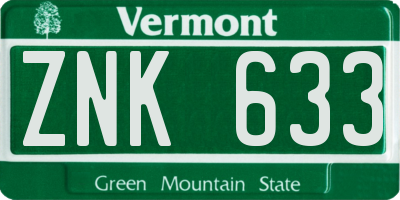 VT license plate ZNK633