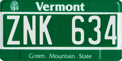 VT license plate ZNK634