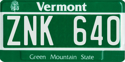 VT license plate ZNK640