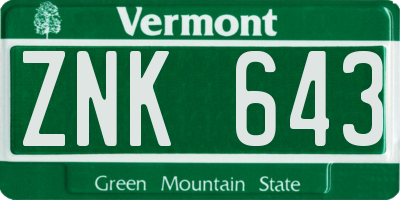 VT license plate ZNK643