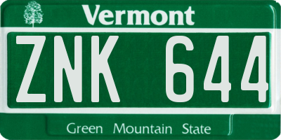 VT license plate ZNK644