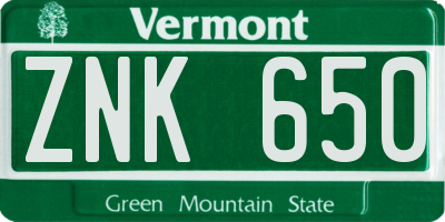 VT license plate ZNK650