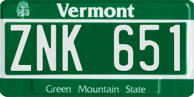 VT license plate ZNK651