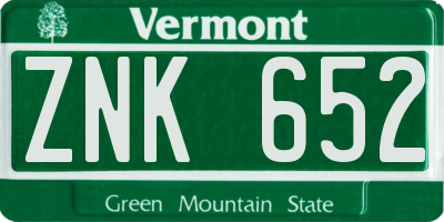 VT license plate ZNK652