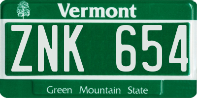 VT license plate ZNK654