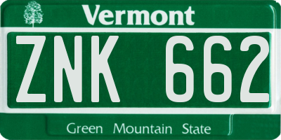 VT license plate ZNK662