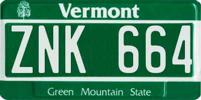 VT license plate ZNK664