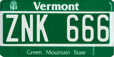 VT license plate ZNK666
