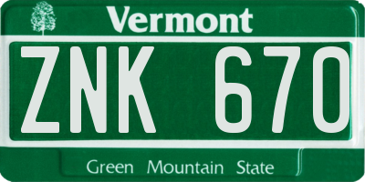 VT license plate ZNK670