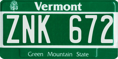 VT license plate ZNK672