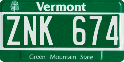 VT license plate ZNK674