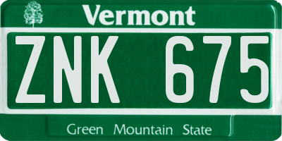 VT license plate ZNK675