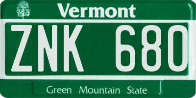 VT license plate ZNK680