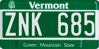VT license plate ZNK685