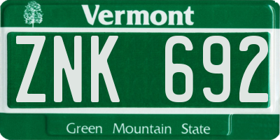 VT license plate ZNK692