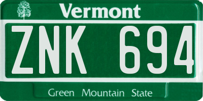 VT license plate ZNK694