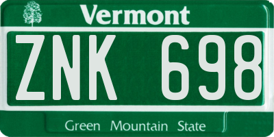 VT license plate ZNK698