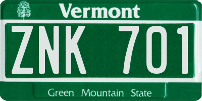 VT license plate ZNK701