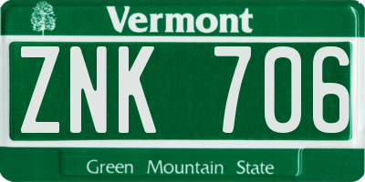 VT license plate ZNK706