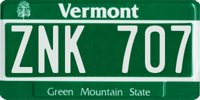 VT license plate ZNK707