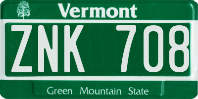 VT license plate ZNK708