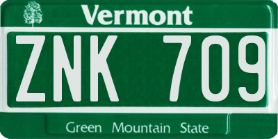 VT license plate ZNK709