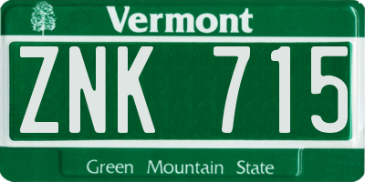 VT license plate ZNK715