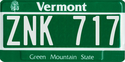 VT license plate ZNK717