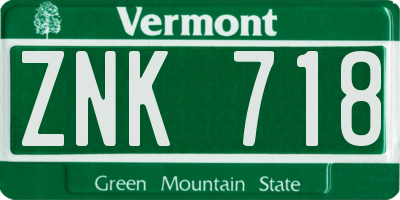 VT license plate ZNK718