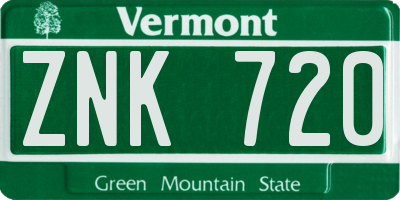 VT license plate ZNK720
