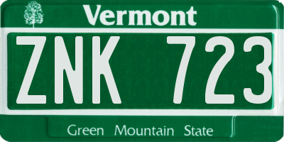VT license plate ZNK723
