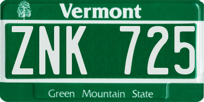 VT license plate ZNK725