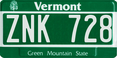 VT license plate ZNK728