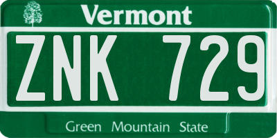 VT license plate ZNK729