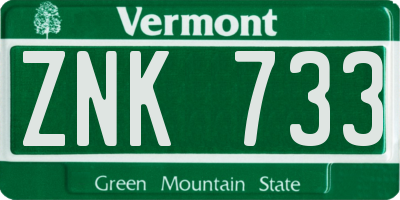VT license plate ZNK733