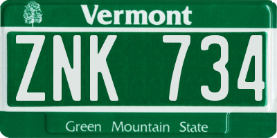 VT license plate ZNK734