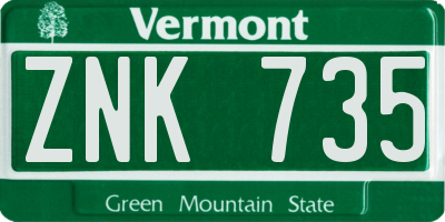 VT license plate ZNK735