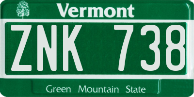 VT license plate ZNK738